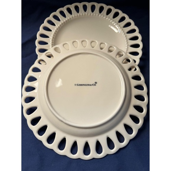 Godinger 8" Cream Lace Reticulated Salad Plates Set 2 Ceramic Cottage Farmhouse - Picture 6 of 8